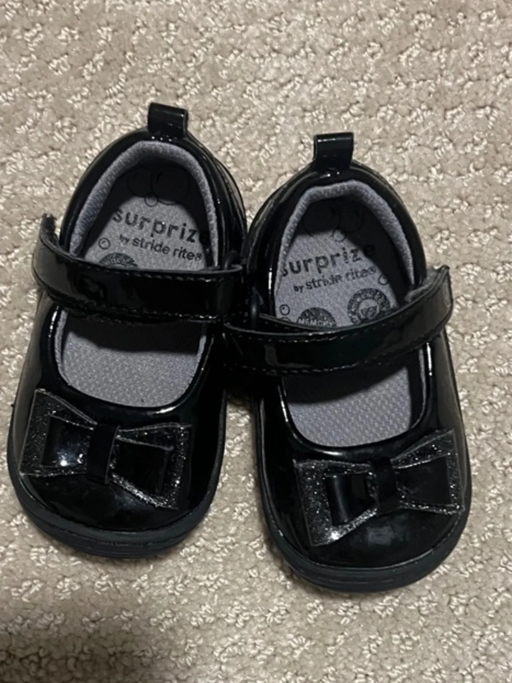 Stride Rite Black Patent Mary Jane Baby Shoes with Bow
